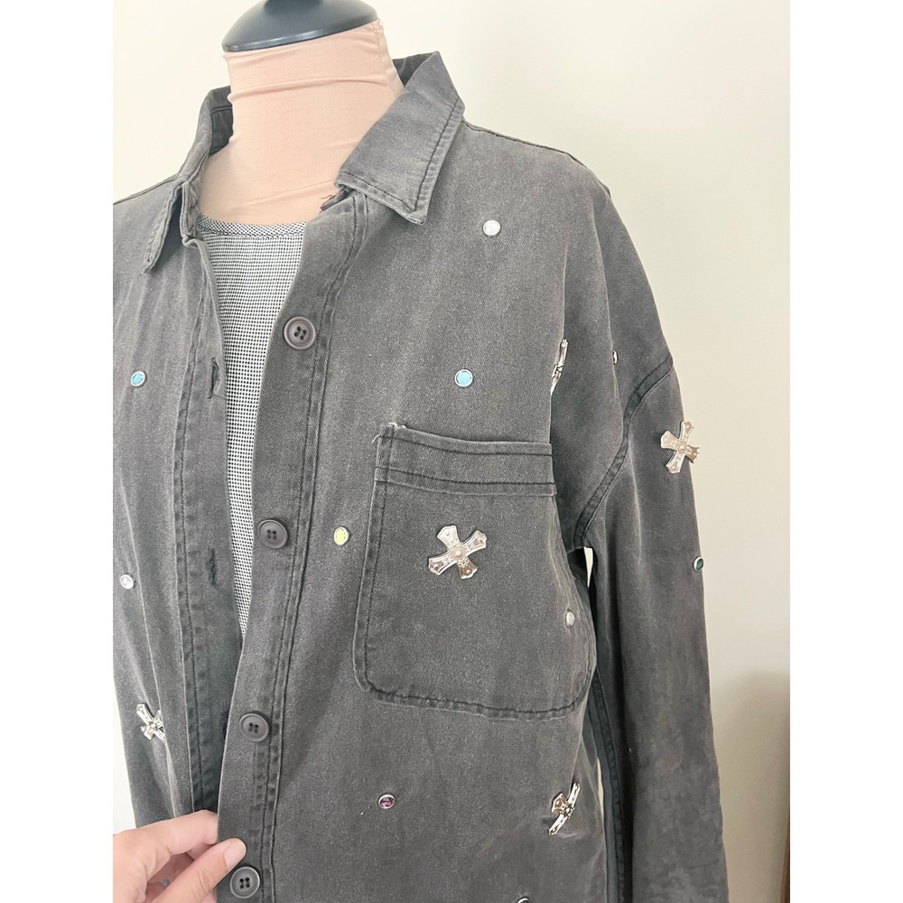 Vintage Y2K Forever 21 Bedazzled Denim Biker Jacket - Picture 7 of 9